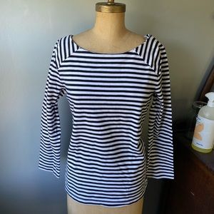 Old Navy Stripe 3/4 Sleeve Zip Back Top Medium